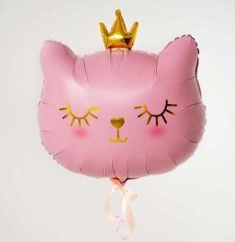 Фольгированный шар Кошечка в короне розовый