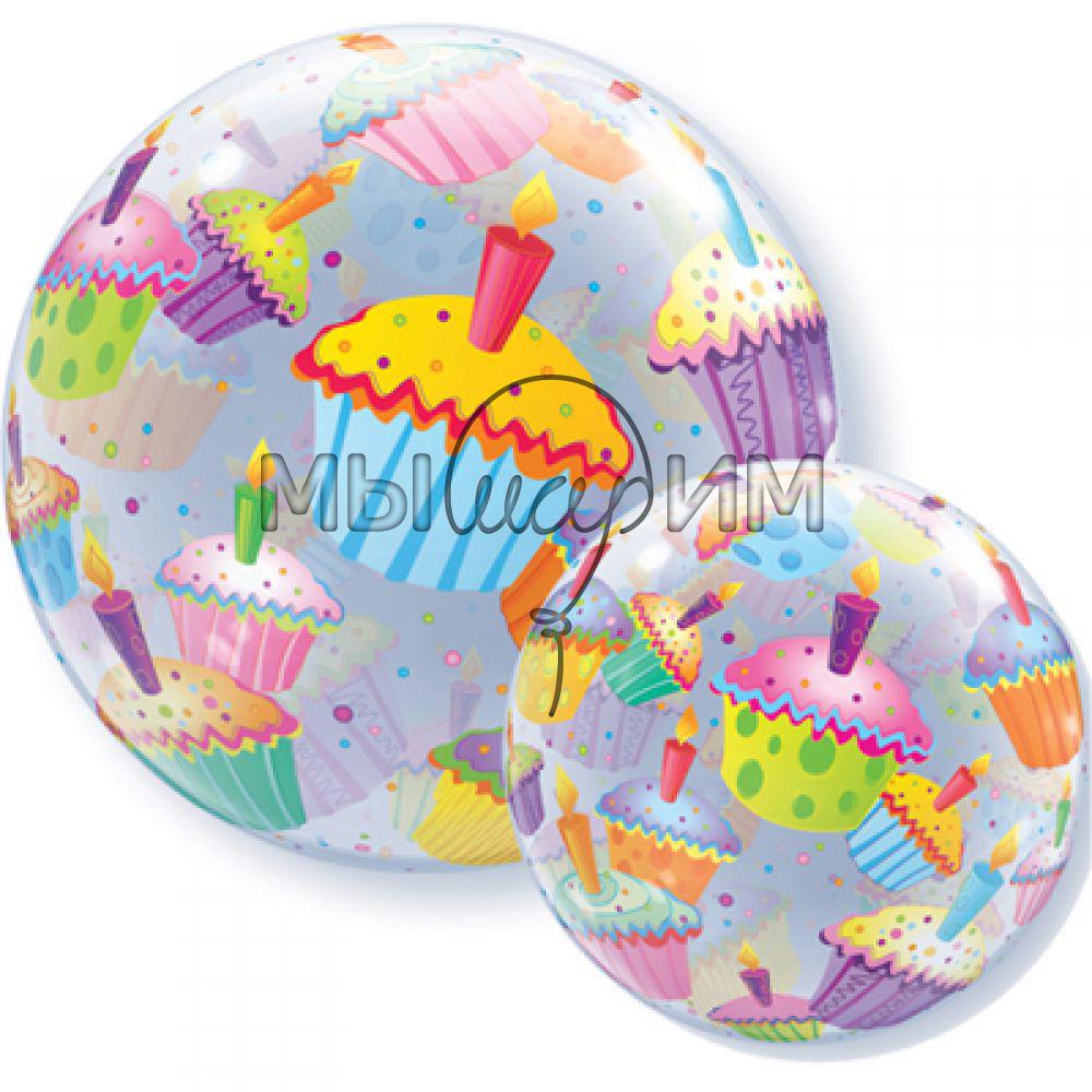 Фольгированный шар BUBBLE 22" Кексы разноцветные