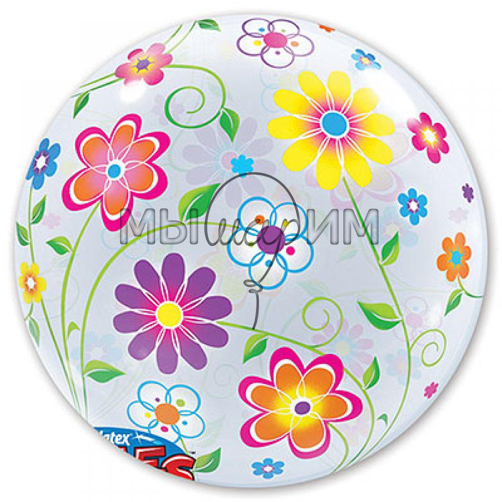Фольгированный шар BUBBLE 22" Ромашки разноцветные
