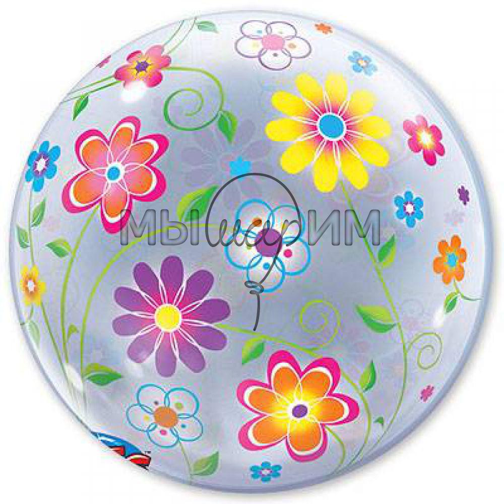 Фольгированный шар BUBBLE 22" Цветочный узор
