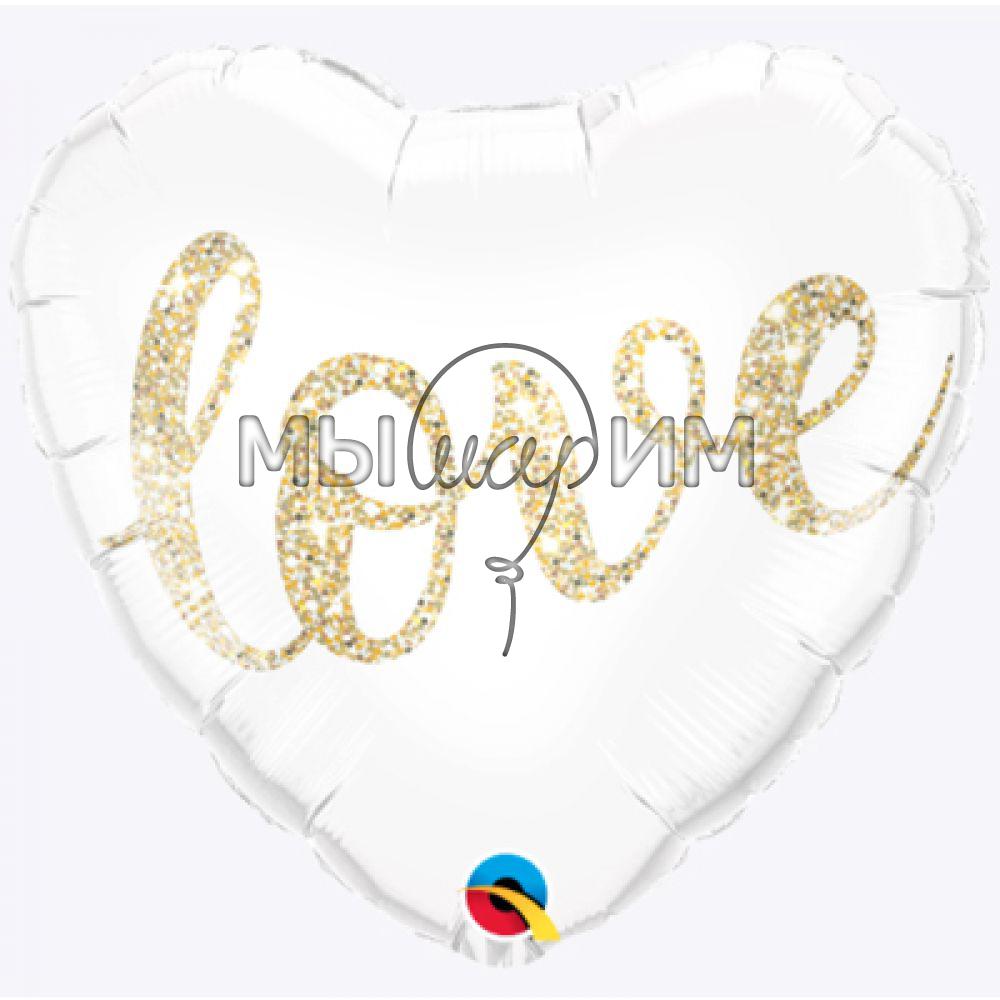 Фольгированный шар Сердце 45 см LOVE Глиттер золото