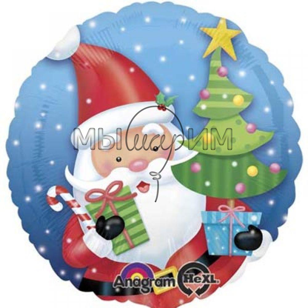 Фольгированный шар Круг 45 см Санта с елкой
