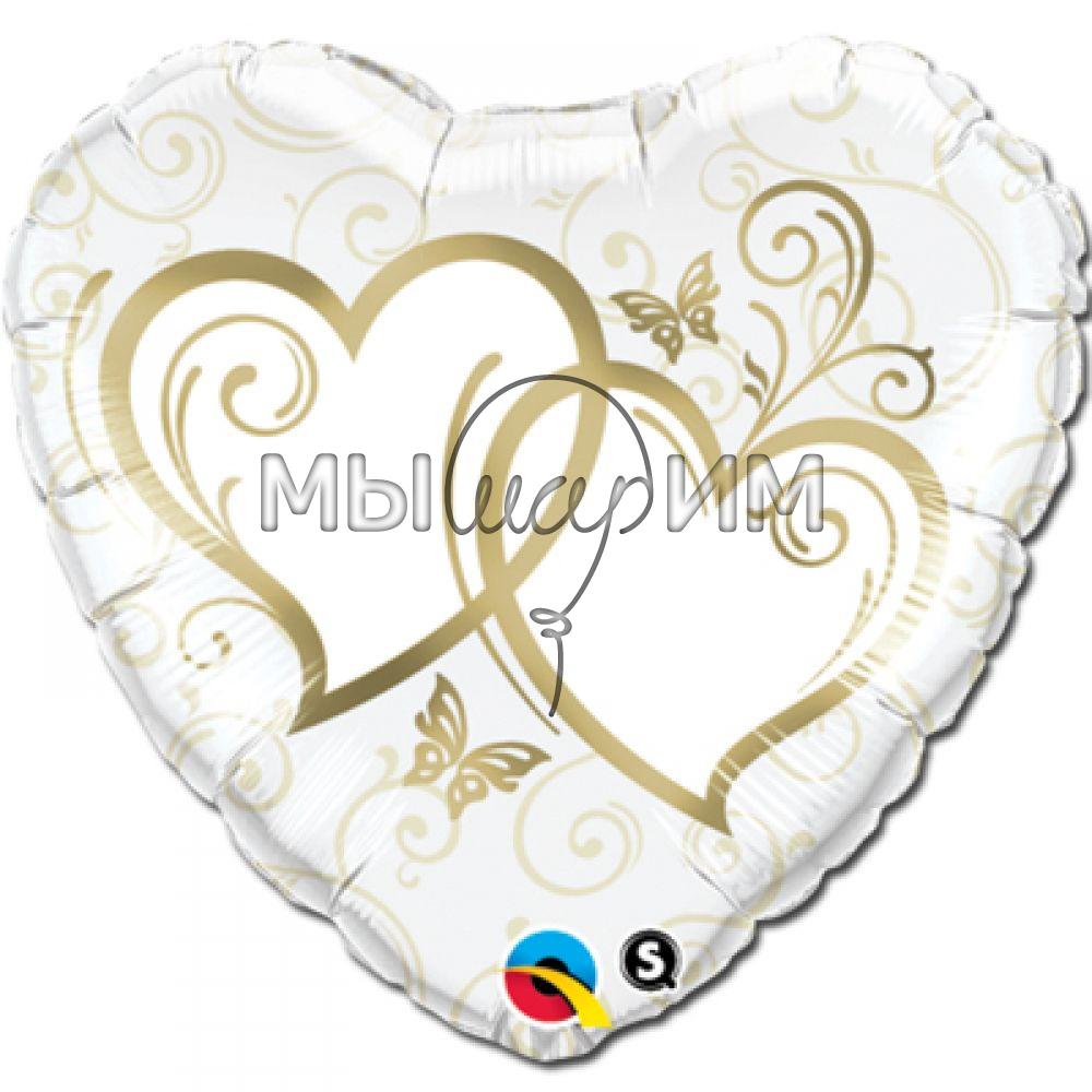 Фольгированный шар Сердце 45 см Сердца переплетенные Gold