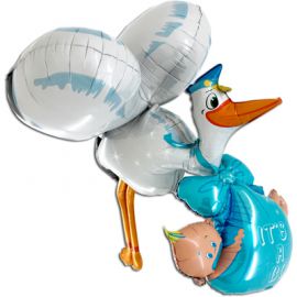Фольгированный шар Аист с малышом голубой