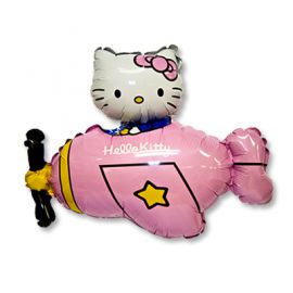 Фольгированный шар Hello Kitty самолет розовый