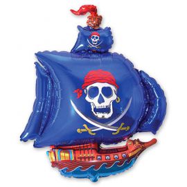 Фольгированный шар Корабль пиратский синий/черный