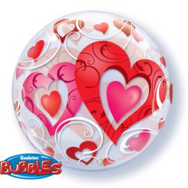 Фольгированный шар BUBBLE 22" Сердца красные и Завитки