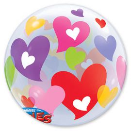 Фольгированный шар BUBBLE 22" Сердца разноцветные