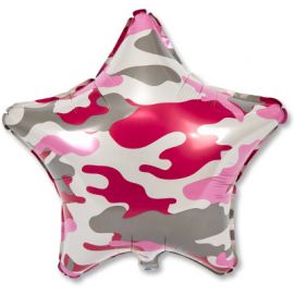 Фольгированный шар Звезда камуфляжная розовая