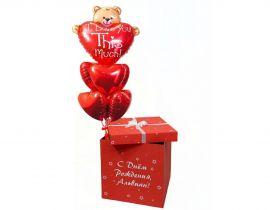 Коробка-сюрприз с шарами " Мишка Love"