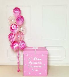 Коробка-сюрприз с шарами "Розовый мрамор"