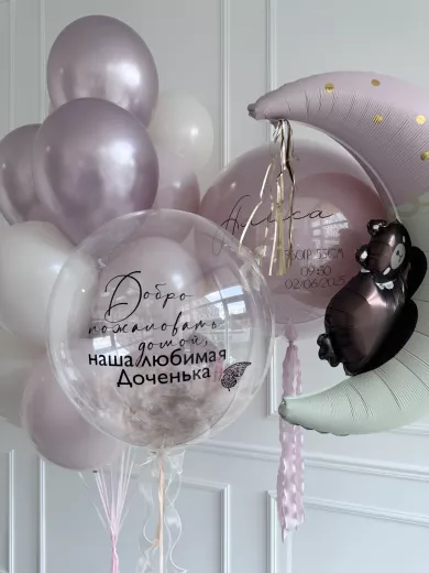 Шары на выписку из роддома — пример композиции к рождению ребёнка